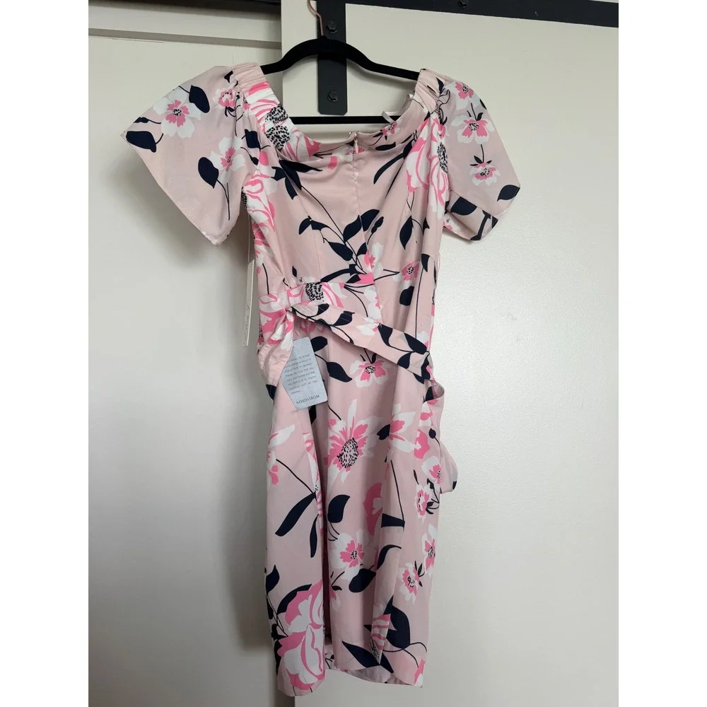 Eliza J Pink Floral Off the Shoulder Tie Waist Sheath Dress EJ8P7885 Mens 2P - Picture 6 of 6